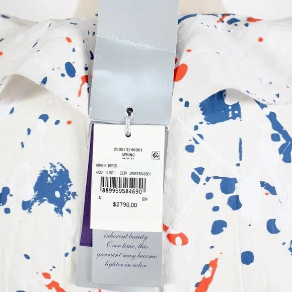 New Ralph Lauren Collection Anakin dress 10 stretch linen paint splatter $2790 - Picture 12 of 13